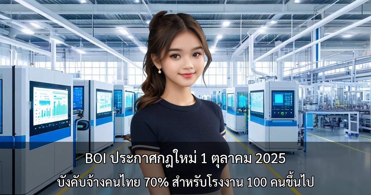 BOI ประกาศกฎใหม่ 1 ตุลาคม 2025 ~ บังคับจ้างคนไทย 70% สำหรับโรงงาน 100 คนขึ้นไป